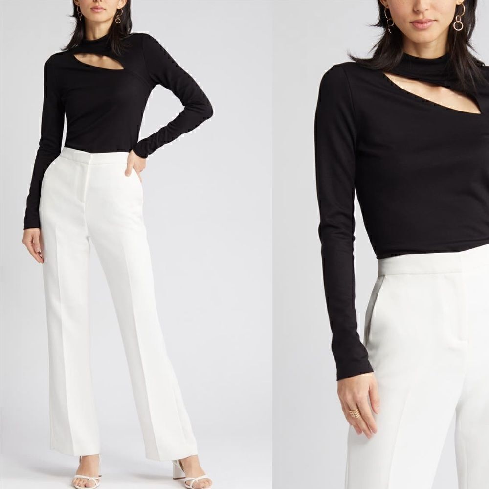 HALOGEN Cutout Mock Neck Top in Black Size XS